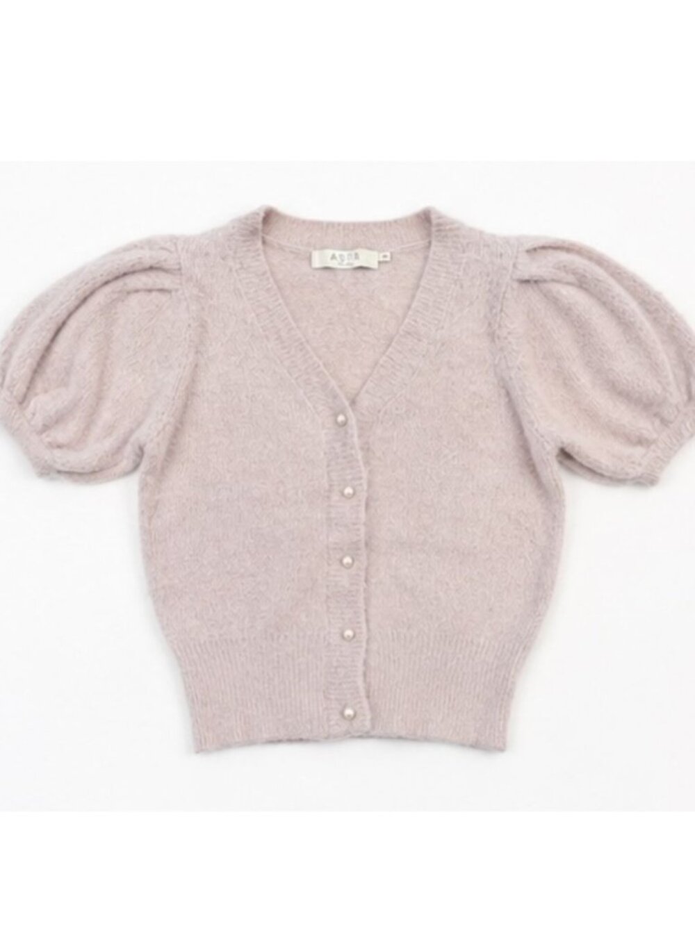 ASTR The Label Light Mauve Fuzzy Puff Sleeve Cardigan Sweater Small Coquette